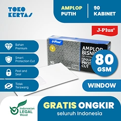 J-PLUS - Amplop Window Ukuran 90 Window Kanan atau Kiri 80 Gsm Tebal Premium dengan Seal/Perekat